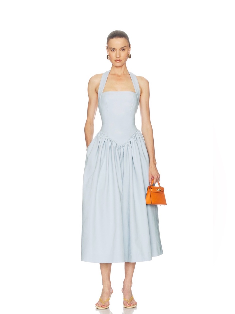 New Helsa Faille Halter elegant chic light blue Midi Dress